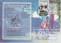 A9650- GORJ ROMANIA TOURISM ACTIVITIES OUTDOOR INDOOR, ROMANIAN POSTAGE USED STAMP COVER STATIONERY PETROSANI 1999 - Lettres & Documents