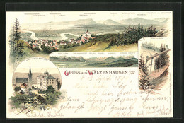 Lithographie Walzenhausen, Bergpanorama Mit Drahtseilbahn Und Hotel Rheinburg - Walzenhausen