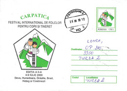 A9656- CARPATICA FOLKLORE FESTIVAL EVENT 2000, ROMANIA COVER STATIONERY, PETROSANI 2000 SENT TO TURDA CLUJ - Costumes