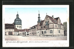 AK Harzgerode, Markt Mit Rathaus & Kirchturm - Harzgerode