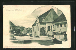 AK Dachau, Ortspartie Mit Kirche Und Brunnen - Dachau