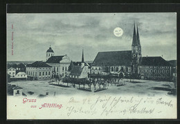 Mondschein-AK Altötting, Marktplatz Mit Kirche - Altötting