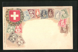 Präge-Lithographie Schweiz, Briefmarken Und Wappen - Briefmarken (Abbildungen)