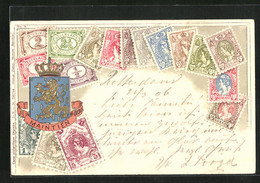 Präge-Lithographie Nederland, Briefmarken Und Wappen - Briefmarken (Abbildungen)
