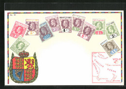 AK Fiji-Inseln, Briefmarken Und Wappen - Briefmarken (Abbildungen)