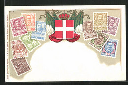 AK Briefmarken Und Wappen Von Italien - Briefmarken (Abbildungen)