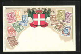 AK Briefmarken Und Wappen Von Italien - Briefmarken (Abbildungen)