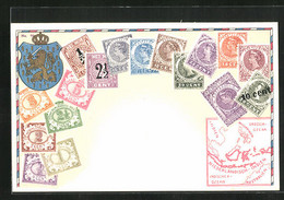 AK Briefmarken Und Wappen Von Niederländisch-Indien - Briefmarken (Abbildungen)