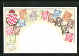 AK Briefmarken Und Wappen Von Monaco - Briefmarken (Abbildungen)