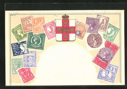 AK Briefmarken Und Wappen Von New South Wales / Neusüdwales - Briefmarken (Abbildungen)