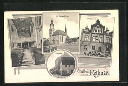 AK Rötha I. S., Postamt, St. Georgenkirche, Rathaus - Rötha