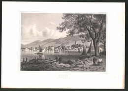 Stahlstich Vevey, Ortschaft Von Der Seeseite Gesehen, Stahlstich Von J. Riegel - Estampes & Gravures