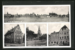 AK Hassfurt A.M., Totalansicht, Kath. Kirche Mit Marktplatz, Gasthaus Zum Bayerischen Hof Von Hans Gräf - Hassfurt