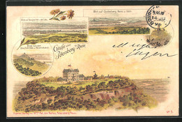 Lithographie Petersberg A /Rhein, Hotel, Blick Nach Dem Drachenfels U. Rolandseck, Blick Auf Königswinter U. Die Eifel - Petersberg