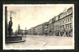 AK Görlitz, Obermarkt Mit Links Brunnen Des Römischen Ritters - Goerlitz