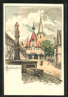 Künstler-AK Michelstadt I. O., Marktplatz Mit Kirche - Michelstadt