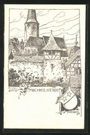 Künstler-AK Michelstadt, Partie Am Kirchturm, Wappen - Michelstadt