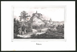 Lithographie Rahnis, Ortspartie Mit Schloss, Lithographie Um 1835 Aus Saxonia - Lithographies