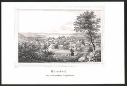 Lithographie Ebersdorf, Totalansicht Mit Fernblick, Lithographie Um 1835 Aus Saxonia - Lithographies