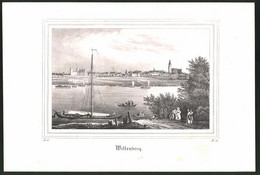 Lithographie Wittenberg, Flusspartie Gegen Stadt, Lithographie Um 1835 Aus Saxonia, 28 X 19cm - Lithographies