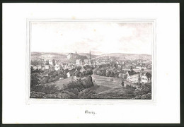Lithographie Greiz, Gesamtansicht Mit Fernblick, Lithographie Um 1835 Aus Saxonia, 28 X 19cm - Lithographies
