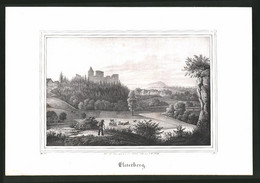 Lithographie Elsterberg, Ortspartie Mit Ruine, Lithographie Um 1835 Aus Saxonia, 28 X 19cm - Lithografieën