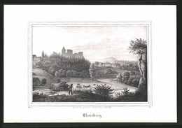 Lithographie Elsterberg, Ortspartie Mit Ruine, Lithographie Um 1835 Aus Saxonia, 28 X 19cm - Lithographies