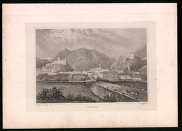 Stahlstich Bellinzona, Ortseingang Mit Brücke Und Schlössern, Stahlstich Um 1835 Henry Winkles - Stiche & Gravuren