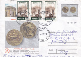 A9730-COINS ROME 112-117 BC, TRAJAN EMPEROR PORTRAIT, USED STAMPS ON COVER ZALAU 2001 ROMANIA COVER STATIONERY - Munten