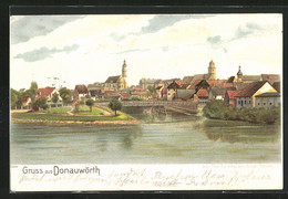 Lithographie Donauwörth, Ortsansicht Mit Brücke - Donauwoerth