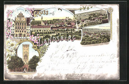 Lithographie Landsberg, Rathaus, Bayertor, Sandauer Vorstadt - Landsberg