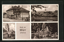 AK Usingen /Taunus, Bahnhof, Laurentiuskirche, Fürst Walrad-Denkmal - Usingen