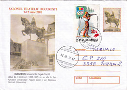 A9745- KING CAROL I MONUMENT BUCHAREST, USED STAMP ON COVER, CRAIOVA 2001 ROMANIA COVER STATIONERY - Denkmäler