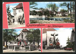 AK Grosslangheim Bei Kitzingen, Uferpartie Mit Bäumen, Denkmal, Jesuskreuz - Kitzingen