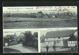 Mondschein-AK Hillerse / Northeim, Strassenpartie Mit Schule Und Kirche, Drogerie Friedrich Schneemann - Northeim