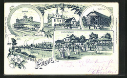 Lithographie Rheine I /W., Soolbad Gottesgabe, Gradierhaus, Bahnhof - Rheine