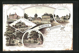 Lithographie Delmenhorst, Marktplatz, Post, Bürgerschule, Schützenhof, Langestrasse, Thiergarten - Delmenhorst