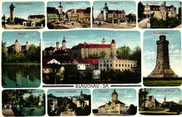 Glauchau, Mehrbild-AK Mit Postamt, 1915 - Glauchau