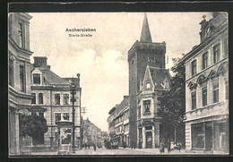 AK Aschersleben, Breite Strasse Mit Litfasssäule - Aschersleben