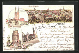 Lithographie Stendal, Rathaus Mit Roland U. St. Marienkirche, Domkirche, Unginger-Tor - Stendal