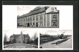 AK Riesa-Gröba, Gasthof Riesa-Gröba, Hafen Mit Krahn, Schlageter Schule - Riesa