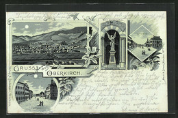 Mondschein-Lithographie Oberkirch, Strasse, Kriegerdenkmal, Ortsansicht - Oberkirch