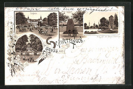 Vorläufer-Lithographie Schwetzingen, Schloss, Kaiser Friedrich-Felsen, Apollotempel & Moschee, 1893 - Schwetzingen