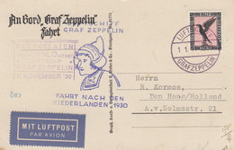 Zeppelin - 1930 - Allemagne - Carte Postal Du 11/11/1930 - Vers Pays-Bas - Zeppelins