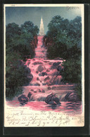 Lithographie Berlin-Kreuzberg, Wasserfall Im Victoriapark Bei Beleuchtung - Kreuzberg