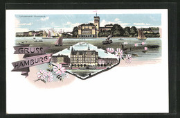 Lithographie Hamburg-Uhlenhorst, Hamburger Hof, Uhlenhorst Fährhaus - Noord