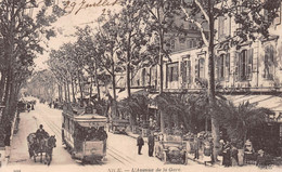 NICE - L'Avenue De La Gare - Tramway T. N. L. - Automobile Décapotable, Calèche Attelage De Cheval - Autres & Non Classés