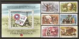 HISTORIA - RUMANÍA 1989 - Yvert #3860/65+H205 - MNH ** - Franz. Revolution