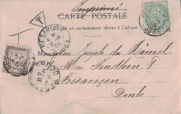 DOUBS - PASSENANS - CARTE POUR BESANCON - TAXE BANDEROLE 10c EN ARRIVEE LE 26-10-1902. - 1877-1920: Periodo Semi Moderno