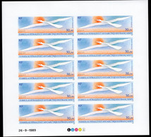 F.S.A.T. (1990) Bird By Folon. Full Sheet Of 10 Imperforates. Scott No C113, Yvert No PA114. - Sin Dentar, Pruebas De Impresión Y Variedades